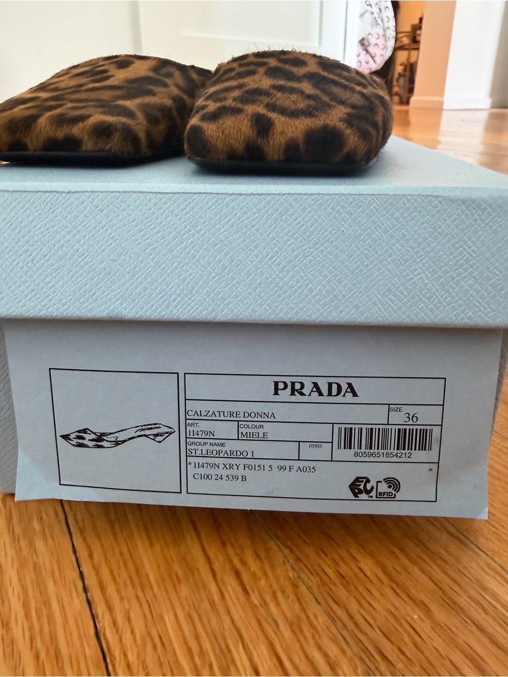 Prada Leopard Ponyhair Square Toe Mule w/ Triangle Heel NIB - Picture 6 of 6